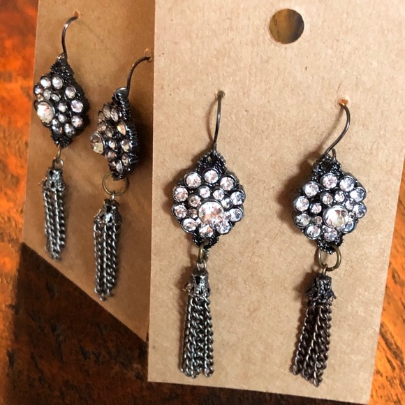 Vintage Jewelry - Art Nouveau style rhinestone and chain earrings
